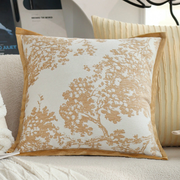 Square decorative cushion cover with fine jacquard leaf relief, piped edge and easy-care cotton mix Kalsten