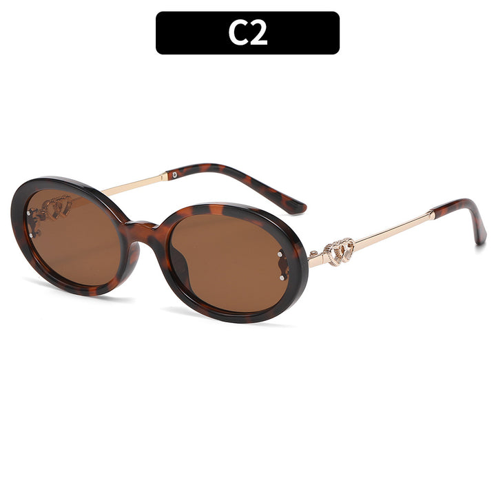 Premium Oval Frame Sunglasses with Decorative Metal Accents