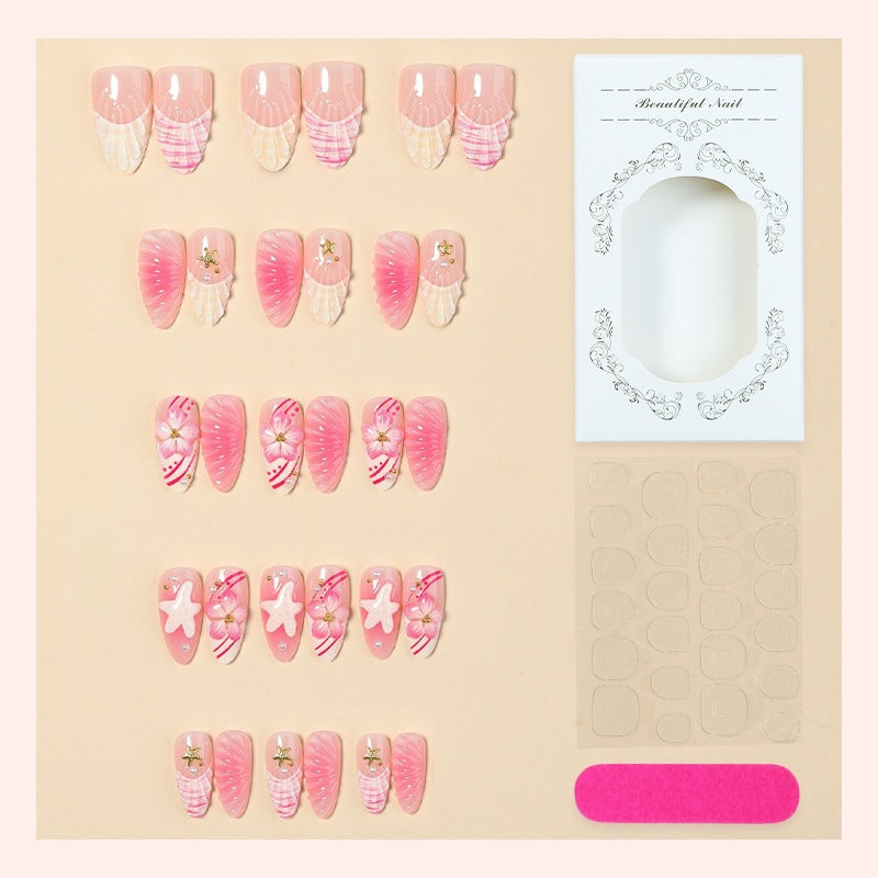 Artificial nail set with maritime shell and flower design Kalsten