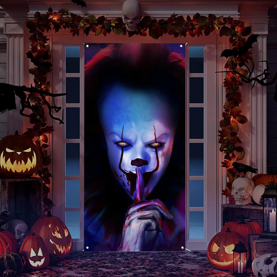 Halloween door poster with large-format Grim Reaper illustration and reusable PVC tarp fabric