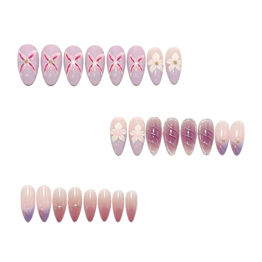 Exquisite Artificial Nails with Floral Design and Glitter Accents Kalsten