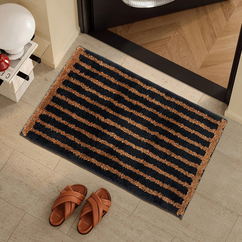 Robust coconut fiber doormat with striped dirt-catching structure and non-slip backing