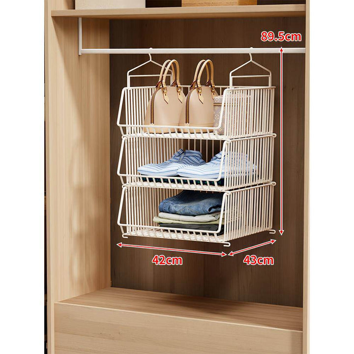 Over-Rod Double Tier Hanging Closet Wire Basket Organizer with Removable Baskets