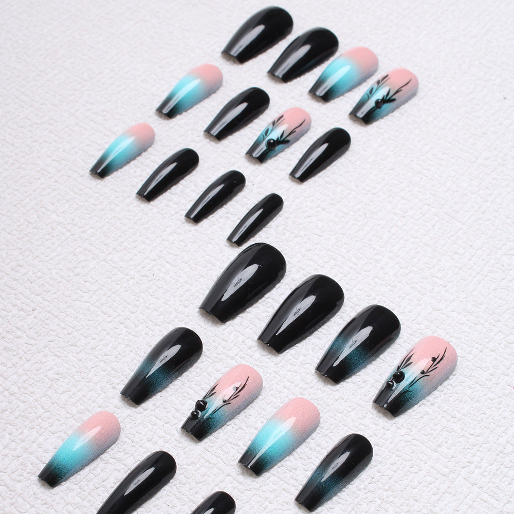 Ombre Press-On Nail Art with Floral Design Kalsten