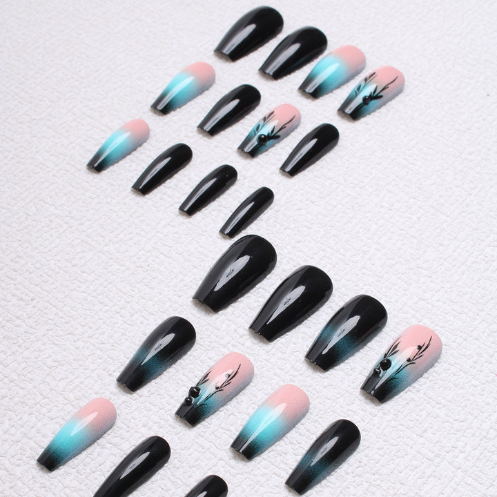 Ombre Press-On Nail Art with Floral Design Kalsten