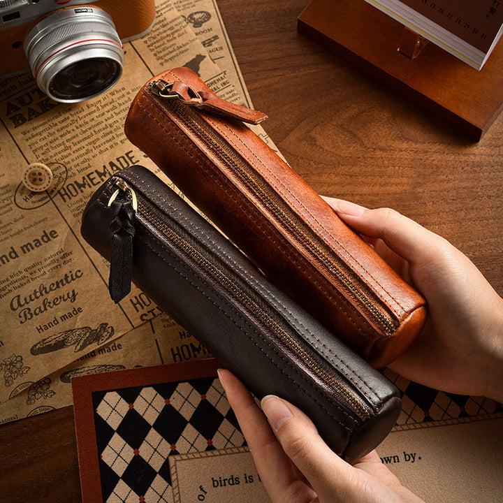 Vintage Leather Zip Pencil Case