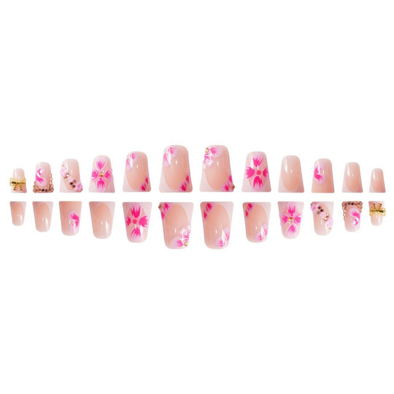 Elegant Floral Press-On Nail Art with Gem Accents Kalsten