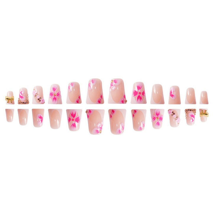 Elegant Floral Press-On Nail Art with Gem Accents Kalsten
