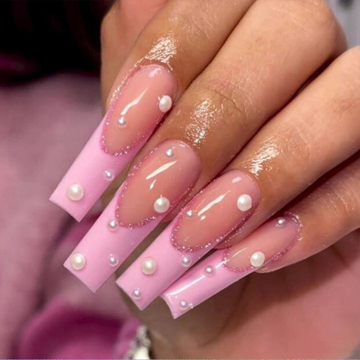 Pearl Accent Long Stiletto Nail Extensions