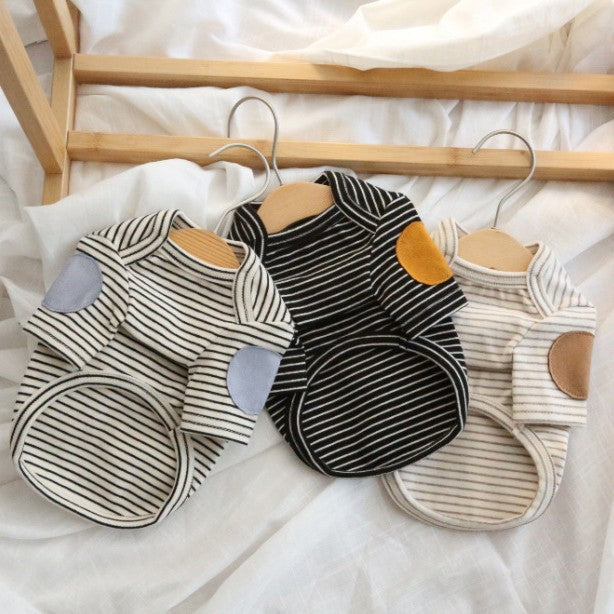 Striped Cotton Knit Dog Tee with El Patches & Rounded Belly Cut