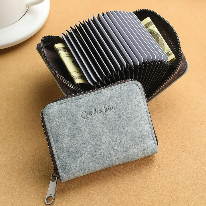 Compact Zippered Genuine Leather Wallet