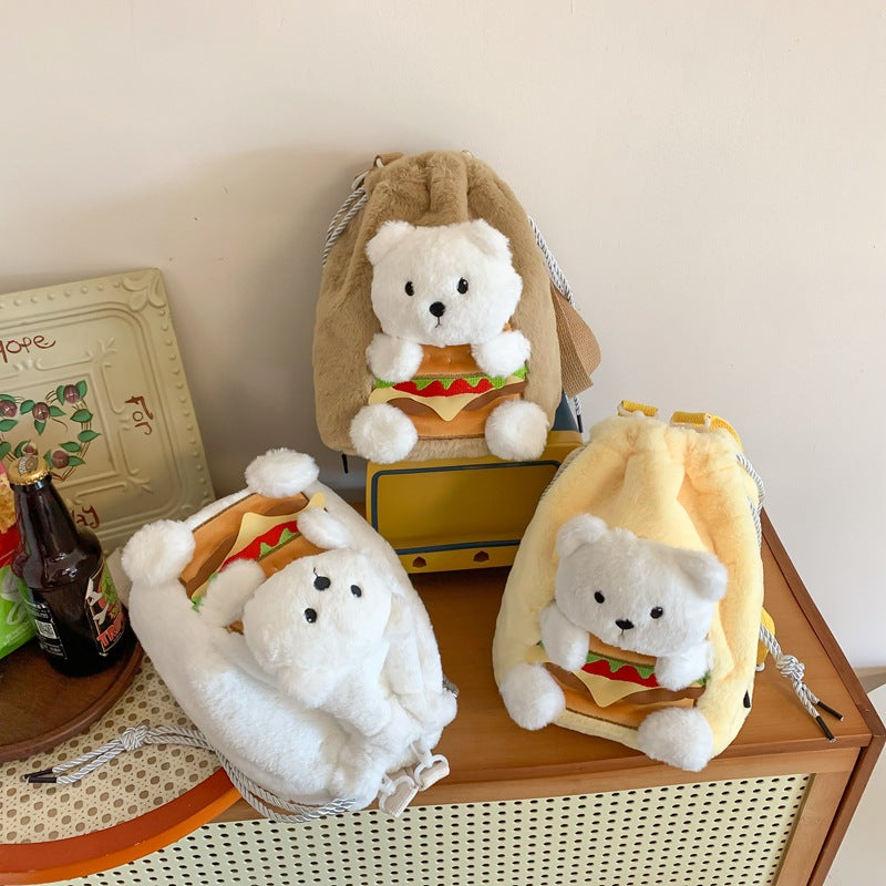 Plush Animal-Themed Drawstring Bag