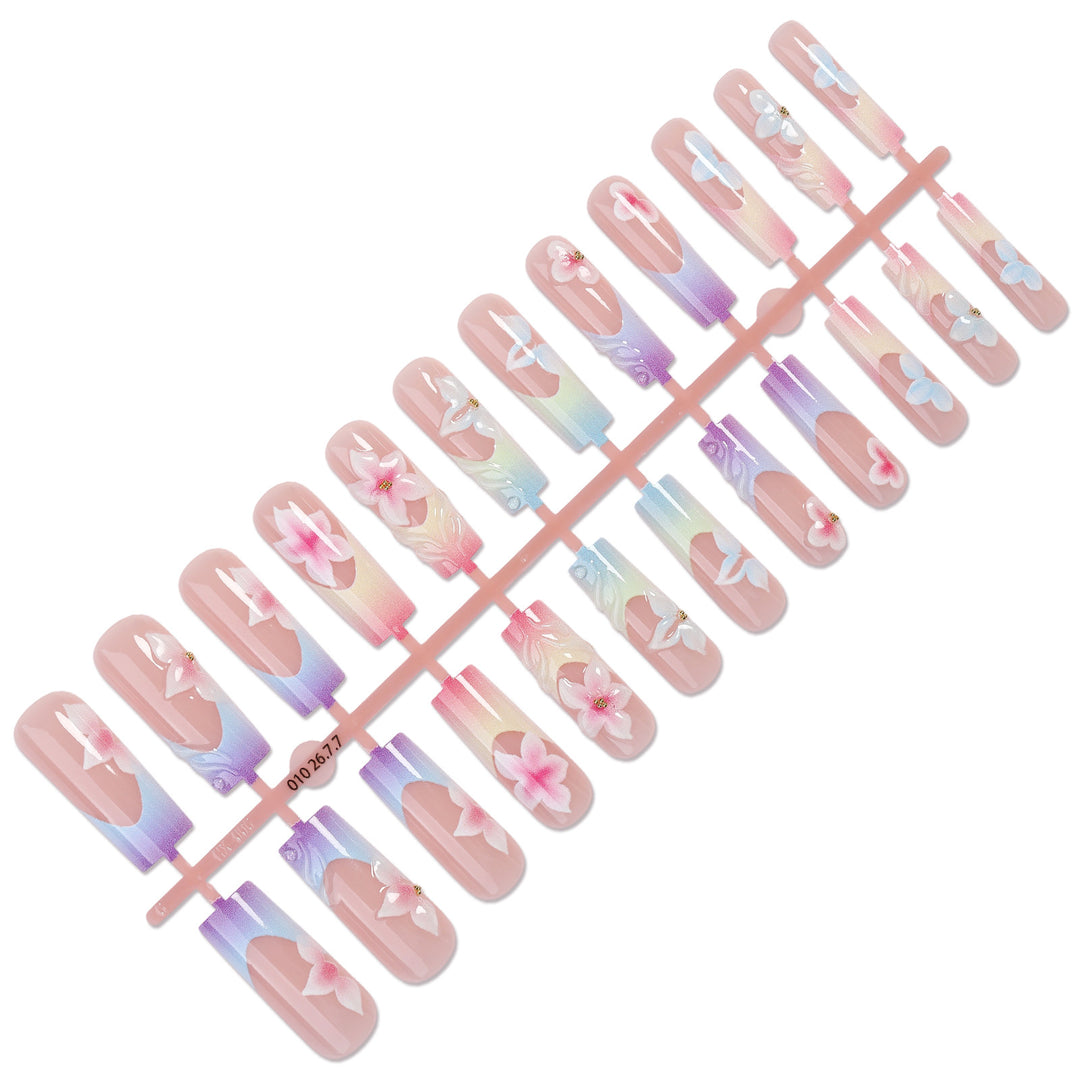 Artificial nail set with floral designs and elegant ombre effect Kalsten
