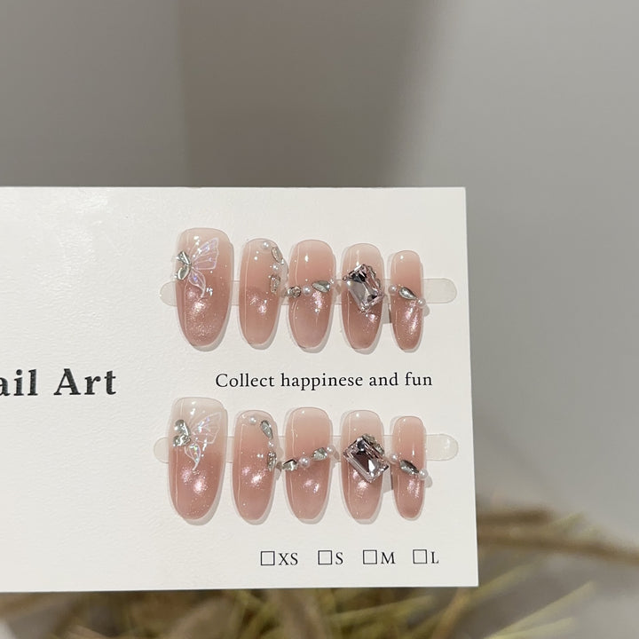 Elegant Press-On Nail Art Set with Decorative Accents