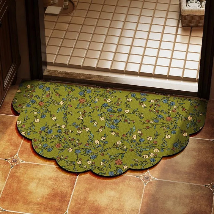Scalloped Floral Pattern Bath Mat