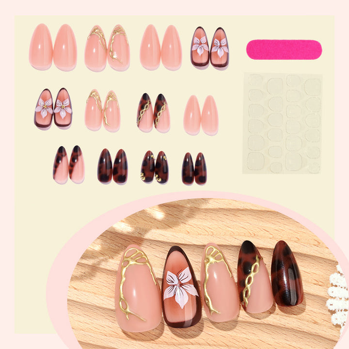 Artistic Press-On Nail Set with Elegant Floral and Abstract Designs kalsten