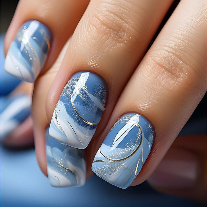 Elegant Artificial Nails with French Manicure and Glitter Effects Kalsten