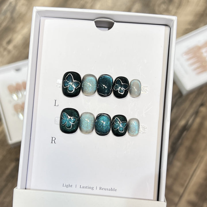 Decorative Press-On Nail Art Set with Butterfly and Glitter Accents Kalsten