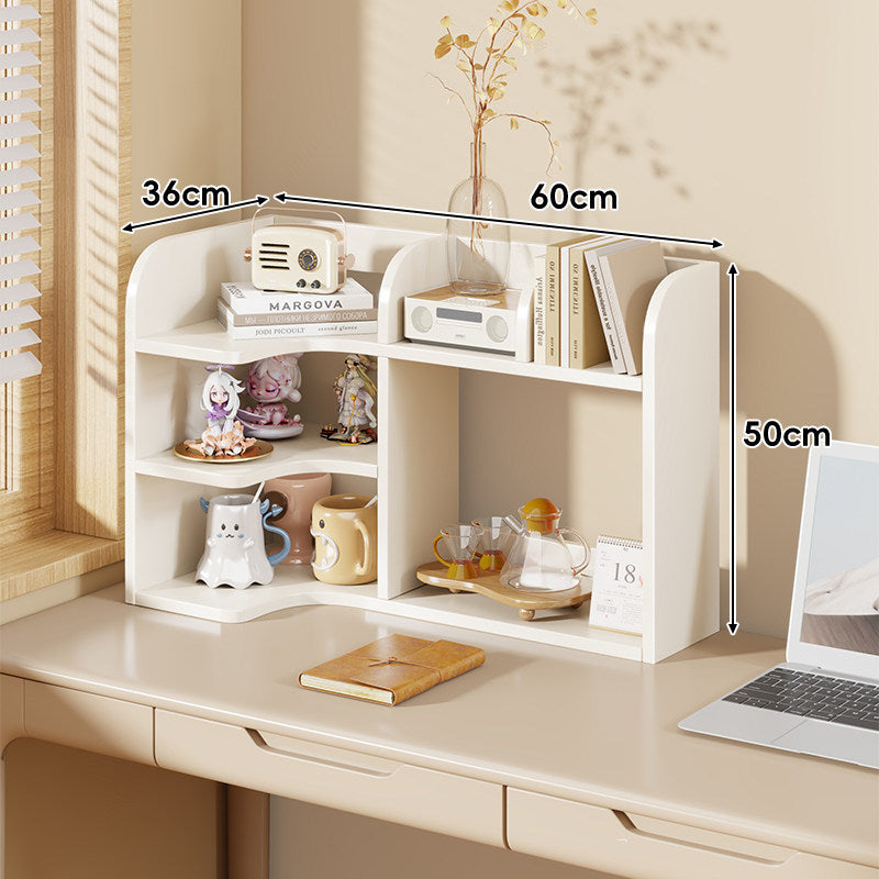 Multi-Compartment Desktop Shelf Organizer with Raised Back and Open Cubbies