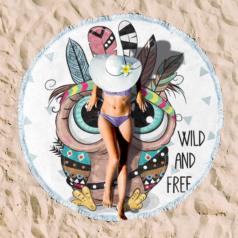 Round beach towel with artistic lotus design Kalsten