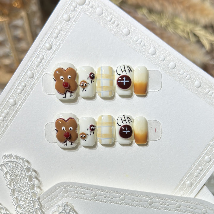 Whimsical Gingerbread Press-On Nail Art Set Kalsten