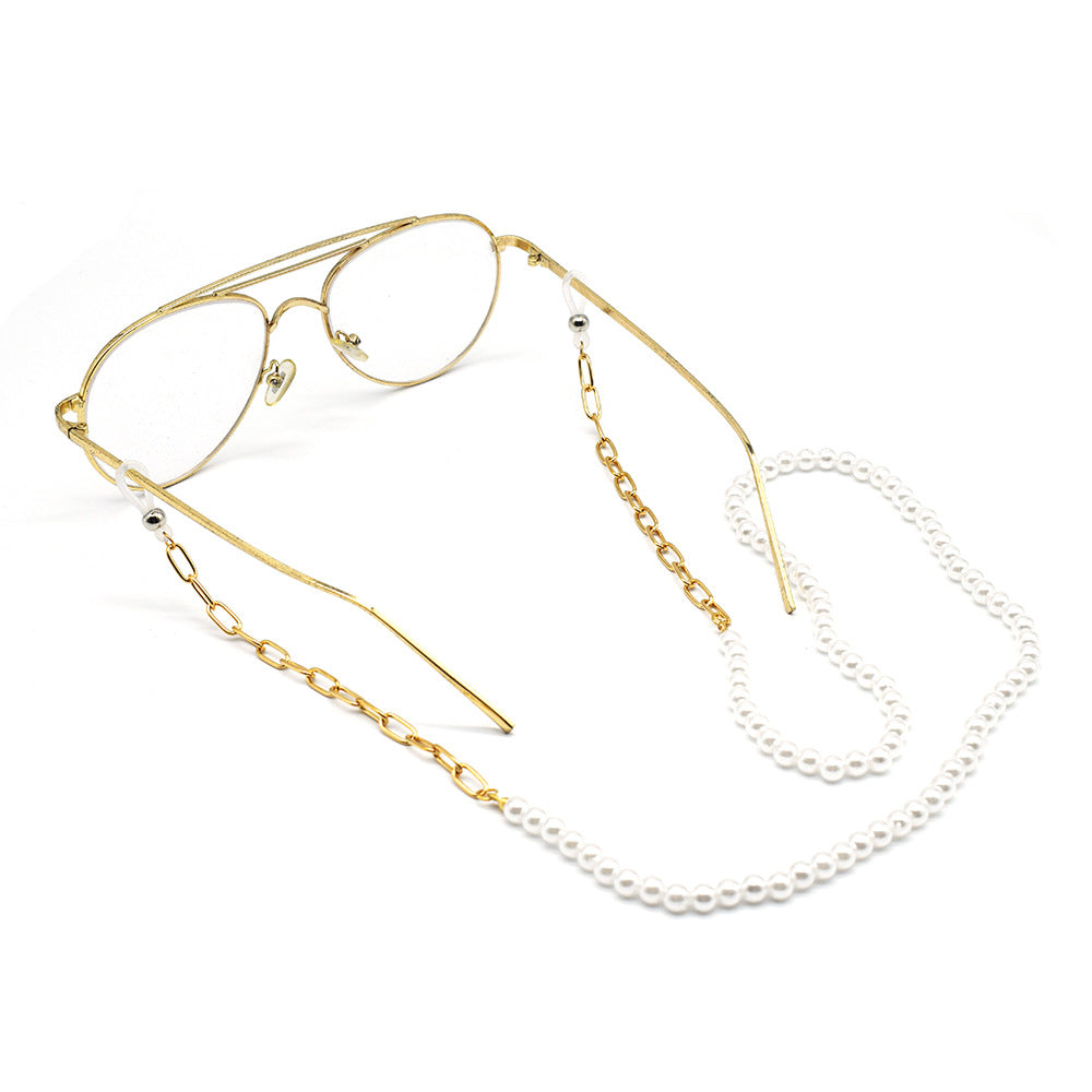 Elegant Pearl and Gold Chain Eyewear Holder Kalsten