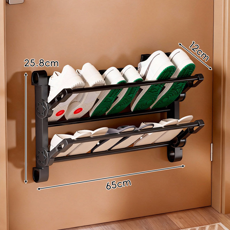 Over-Door Space-Saving Adjustable Double-Tier Shoe Organizer Rack with Angled Ventilated Rails