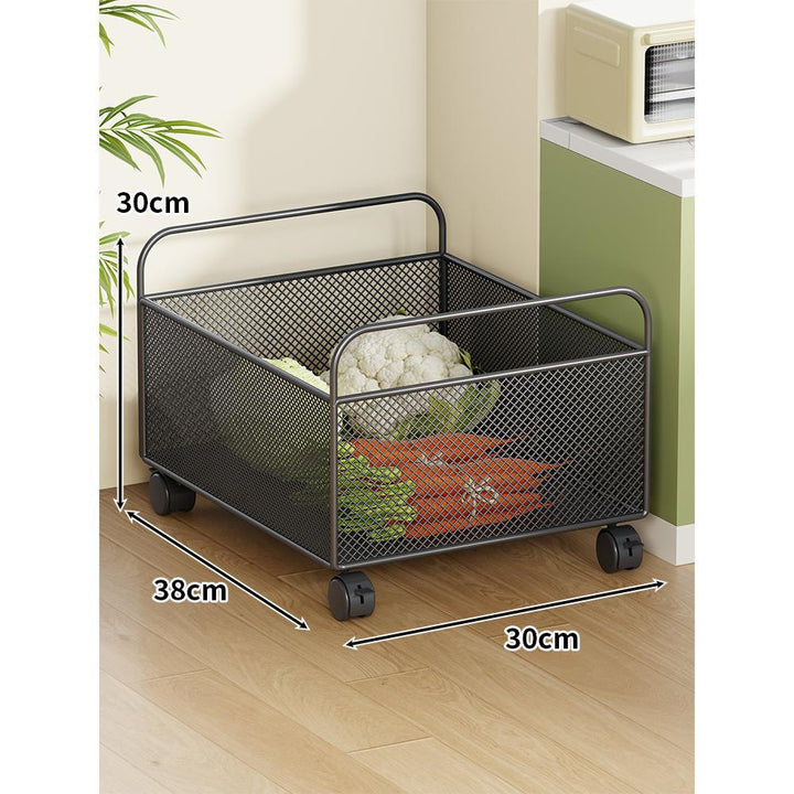 Ventilated Metal Mesh Pantry & Produce Rolling Storage Basket with Tall Handles