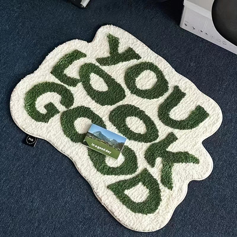 Plush Bath Mat with Motivational Phrase