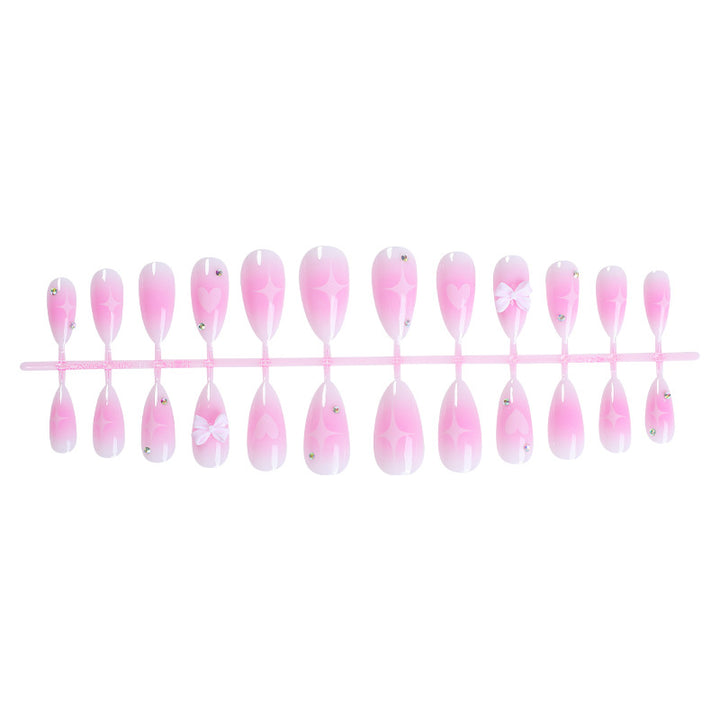 Decorative Press-On Nail Set with Heart and Bow Design kalsten