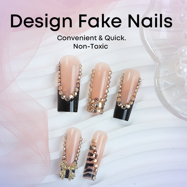 Acrylic nail set with glamorous 3D bows and radiant rhinestone decorations Kalsten