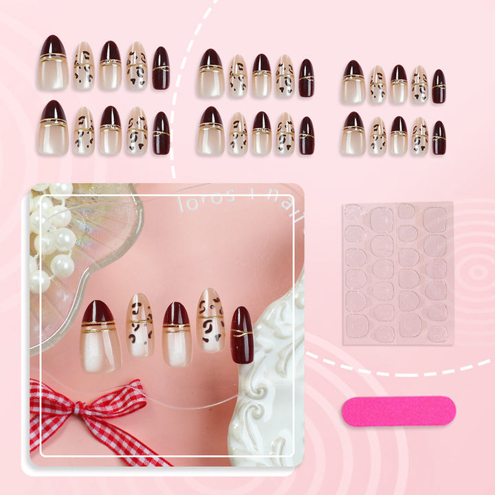 Elegant Press-On Nail Set with Geometric and Metallic Designs