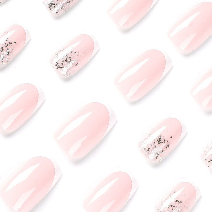 Artistic Nail Extensions with Glitter and French Tips Kalsten