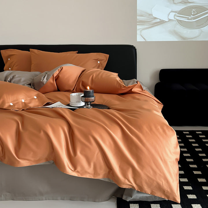 Reversible bedding set made of fine cotton satin with button placket and contrasting back