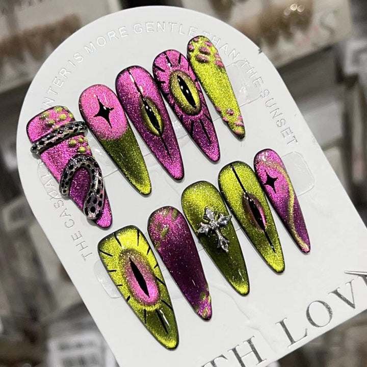 Artistic Stiletto Press-On Nail Set with Unique Graphic Design Kalsten