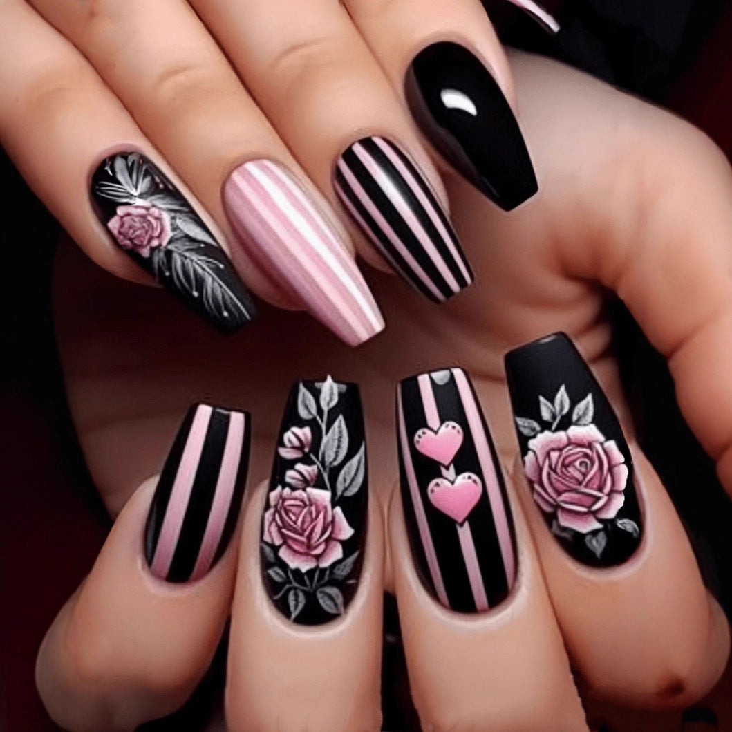 Artificial nail set with romantic rose and heart designs Kalsten