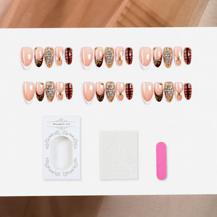 Premium Decorative Press-On Nail Art Set with Gold Accents Kalsten