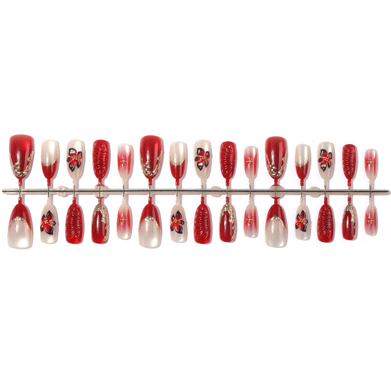 Decorative Press-On Nail Art Set with Floral and Glossy Accents kalsten