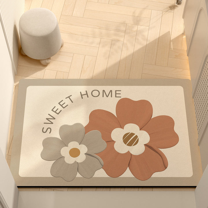 Whimsical Floral Motif Memory Foam Bath Mat