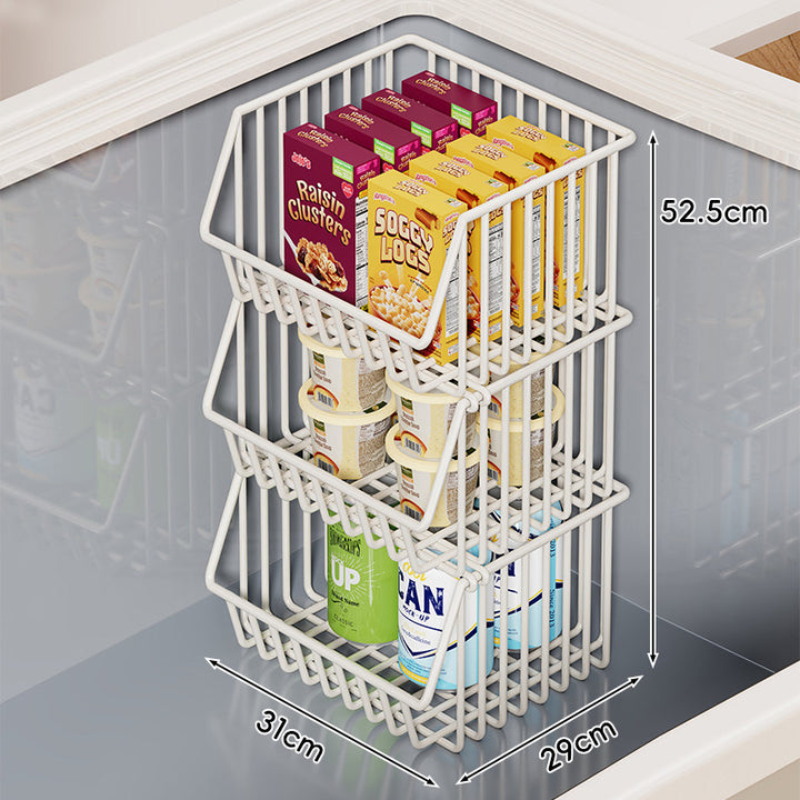 Two-Tier Refrigerator Wire Slide-Out Storage Basket Organizer with Stackable Removable Bins