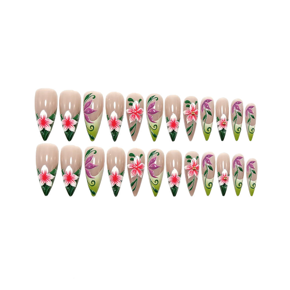 Artificial nails with intricate floral pattern and elegant gradient Kalsten