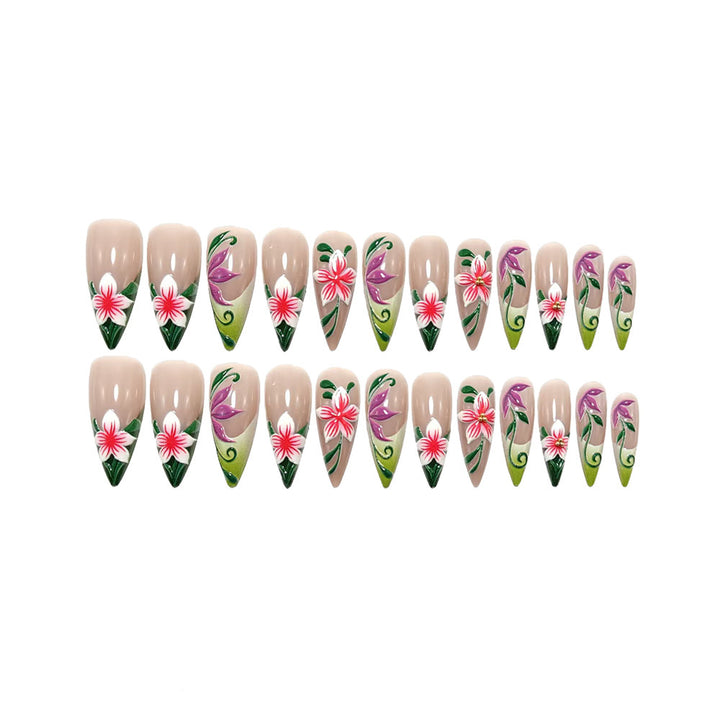 Artificial nails with intricate floral pattern and elegant gradient Kalsten