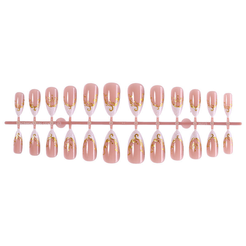 Decorative Premium Press-On Nail Set with Gold Accents kalsten