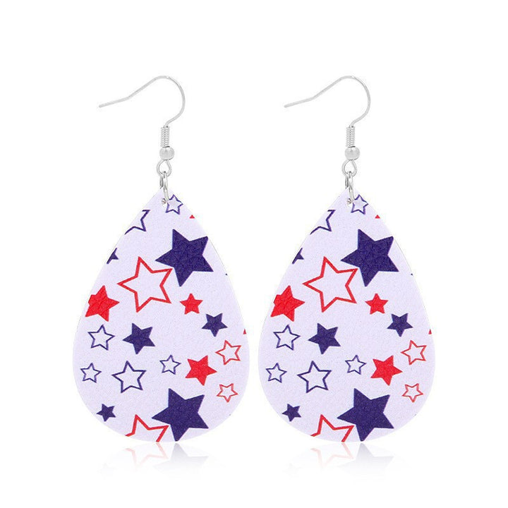 Women heart-shaped drop earrings with patriotic flag print and nickel-free hooks Kalsten