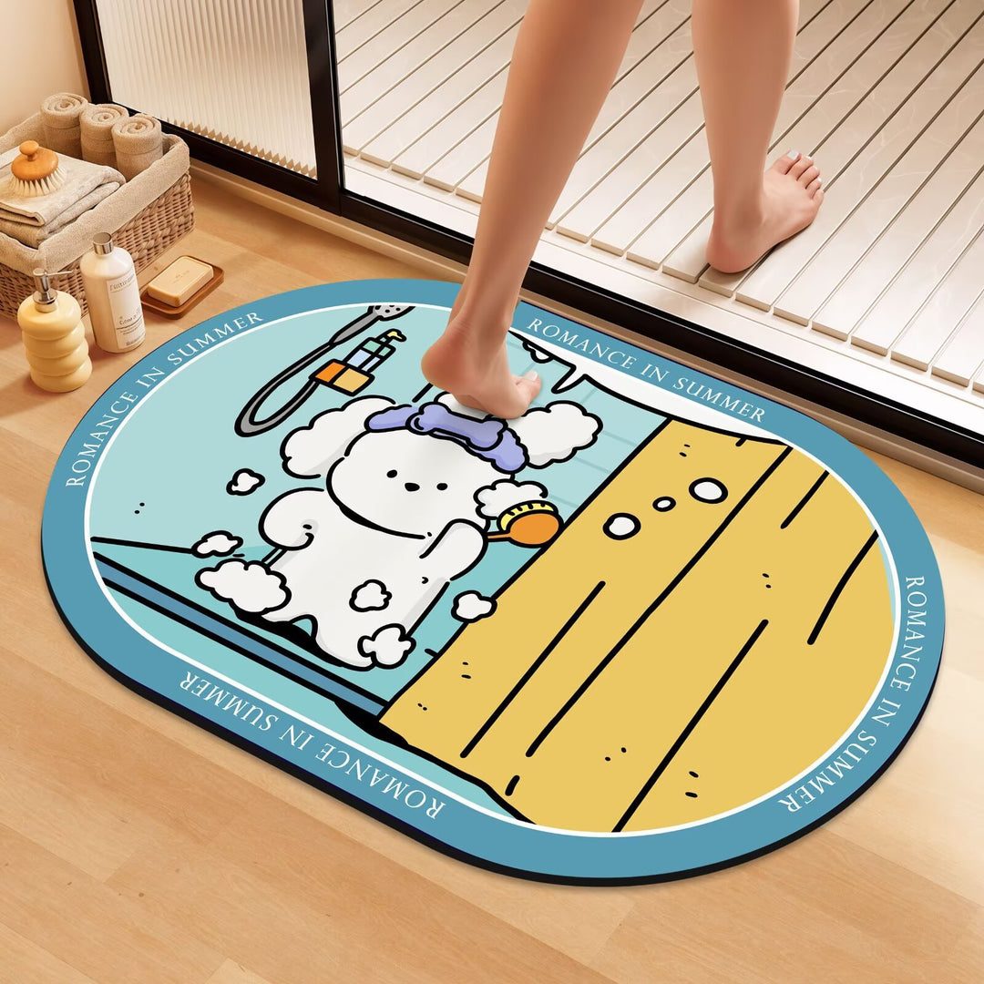 Playful Cartoon Dog Bath Mat Kalsten