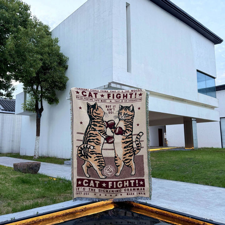 Whimsical Cat-Themed Woven Throw Blanket