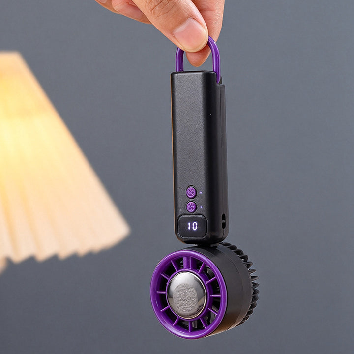 Cooling compact rechargeable handheld mini fan with digital speed indicator detachable lanyard foldable head Kalsten