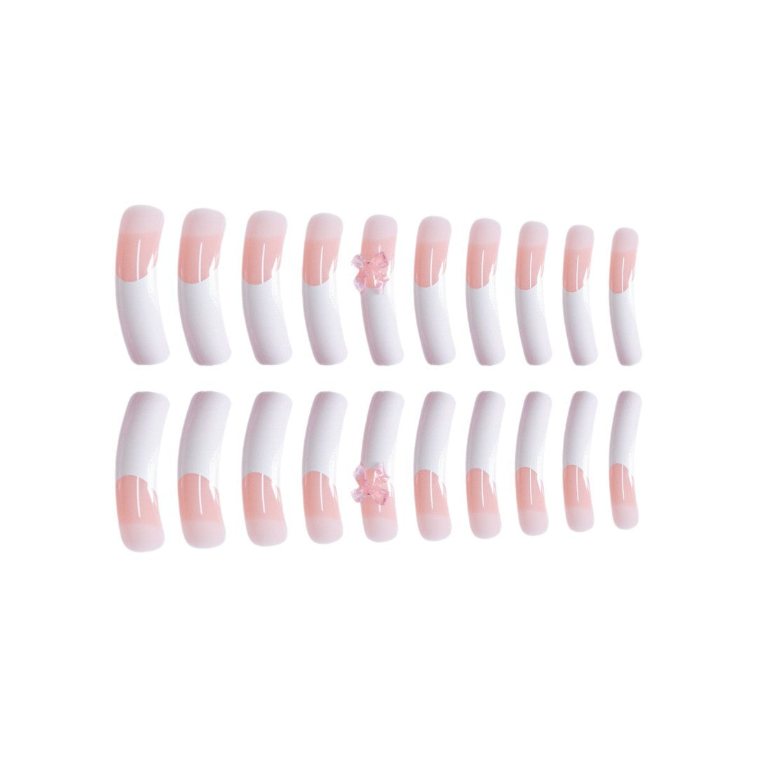 Elegant French Tip Press-On Nails with Bow Accents Kalsten