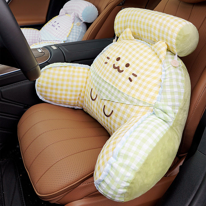 Reading pillow with neck support and plush cat shape