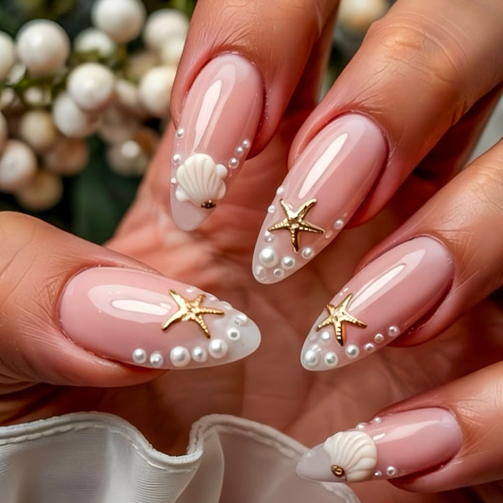Artistic Shell-Inspired Press-On Nail Art Kalsten